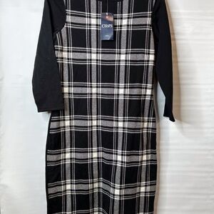 Chaps Elegant Black and White Checkered Dress